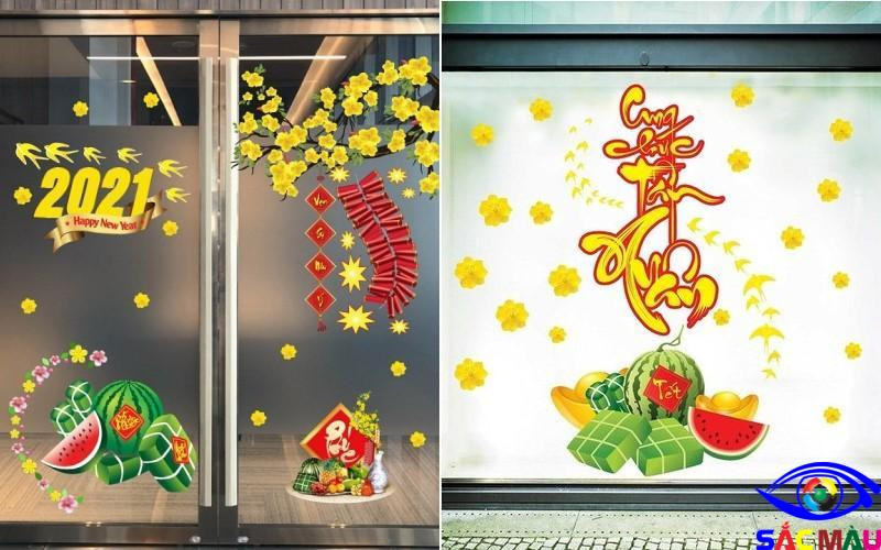 Mẫu decal trang trí Tết 2021 cho cửa kính