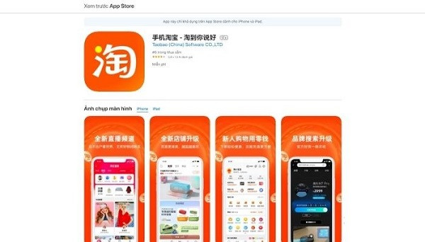 Tải app Taobao qua CH Play hoặc App Store