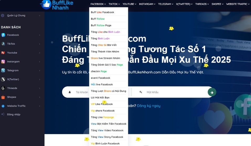 Giao diện một ứng dụng tăng follow Facebook miễn phí