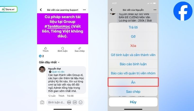 Ẩn bình luận thủ công trên điện thoại