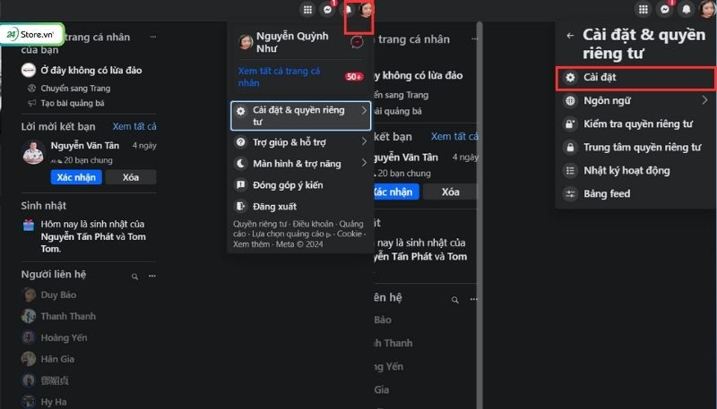 Vào cài đặt quyền riêng tư trên Facebook máy tính