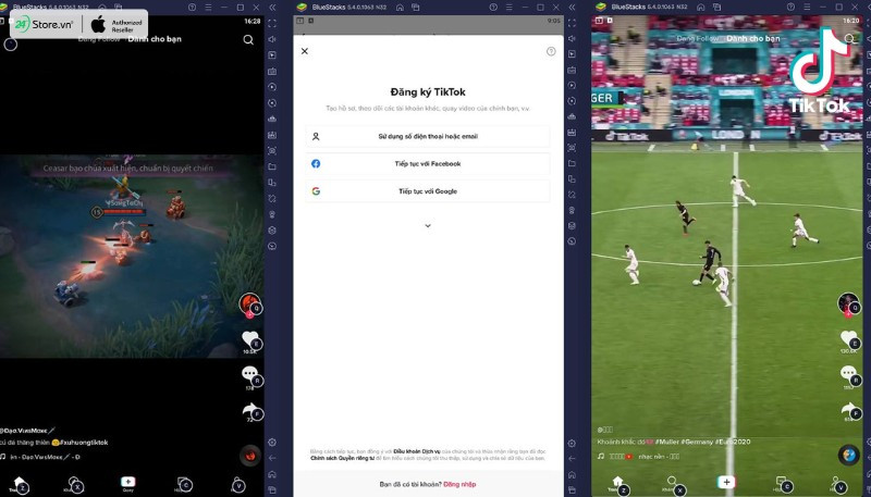Giao diện TikTok trong phần mềm giả lập trên PC, hiển thị tài khoản người dùng
