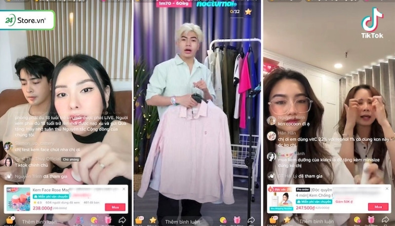 Màn hình livestream TikTok với các bình luận đang chạy