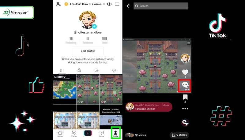 Giao diện TikTok trên điện thoại Android, minh họa chọn hồ sơ