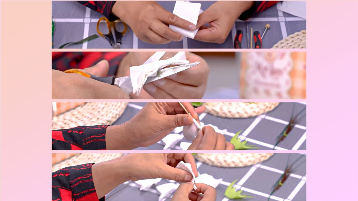 Các bước tạo hình và uốn cong cánh hoa từ giấy rút