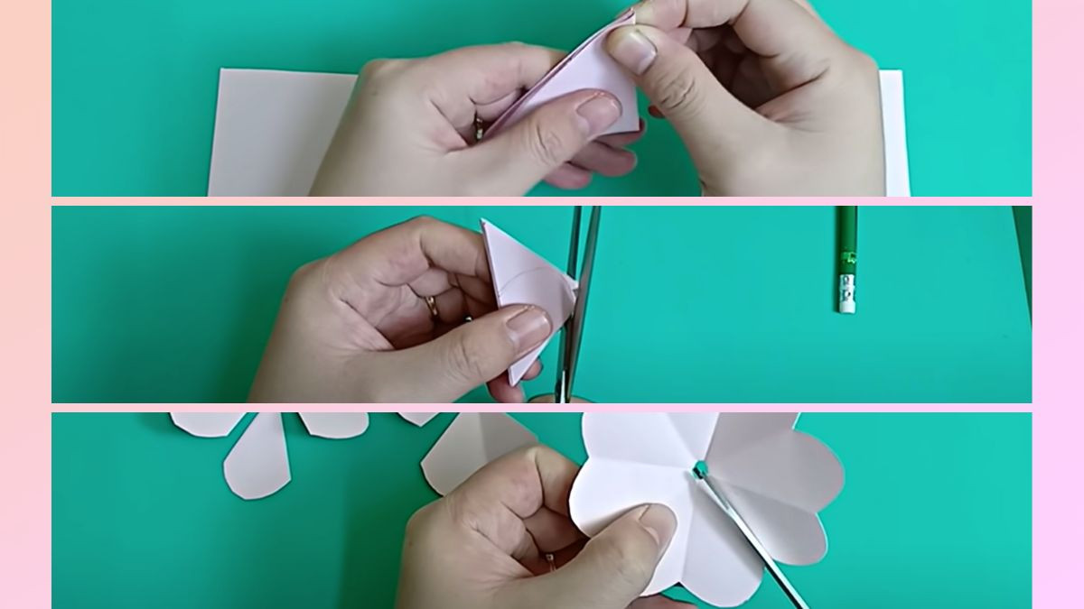 Các bước cắt, gấp, và tạo hình cánh hoa từ giấy A4