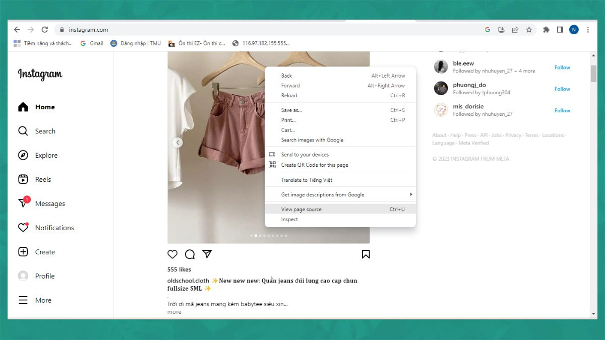 Bước 2: Cách lưu ảnh trên Instagram về máy tính bằng phím F12