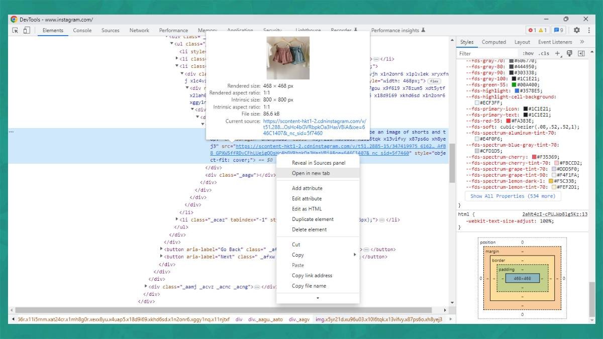Bước 4: Cách lưu ảnh trên Instagram về máy tính bằng phím F12