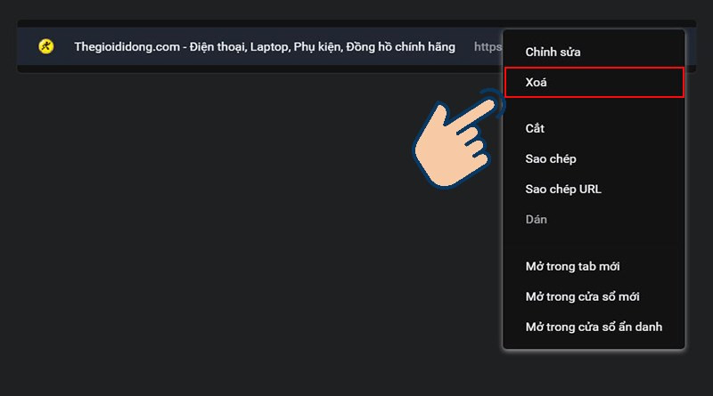 Chọn biểu tượng ba chấm và Xóa dấu trang