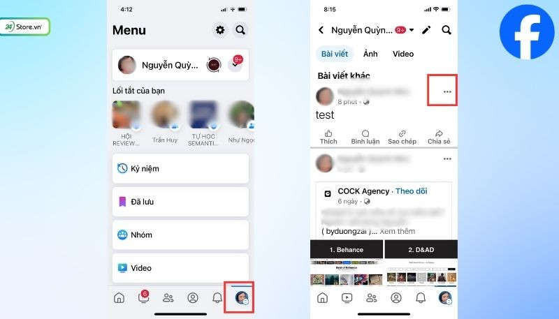 Menu tùy chọn bài viết trên Facebook