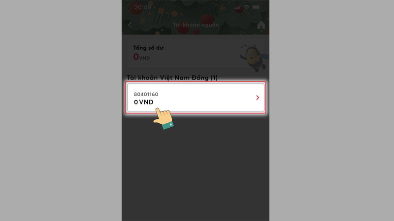 Bước 2: Chọn tài khoản nguồn và tài khoản của bạn