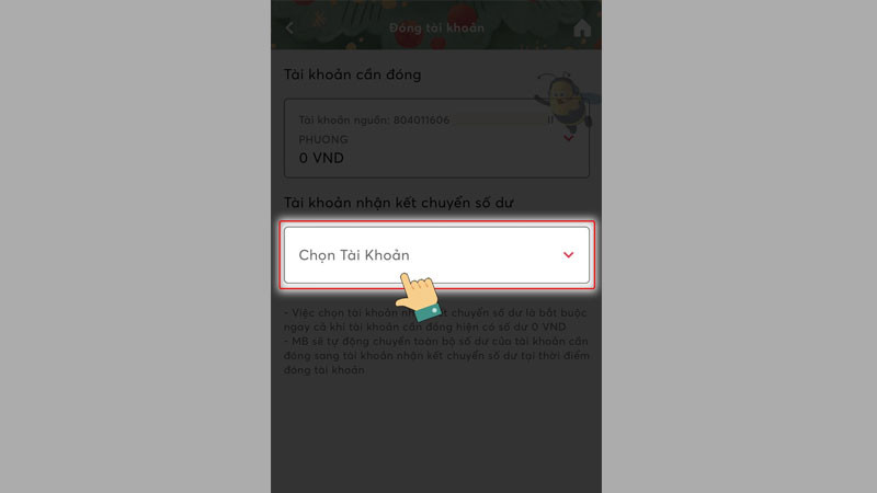 Bước 5: Chọn tài khoản cụ thể muốn đóng