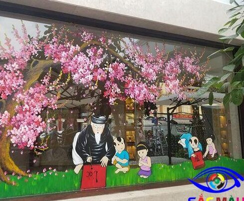 Mẫu decal trang trí Tết cho quán cà phê, nhà hàng