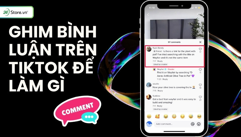 Màn hình ứng dụng TikTok hiển thị các lợi ích của việc ghim bình luận