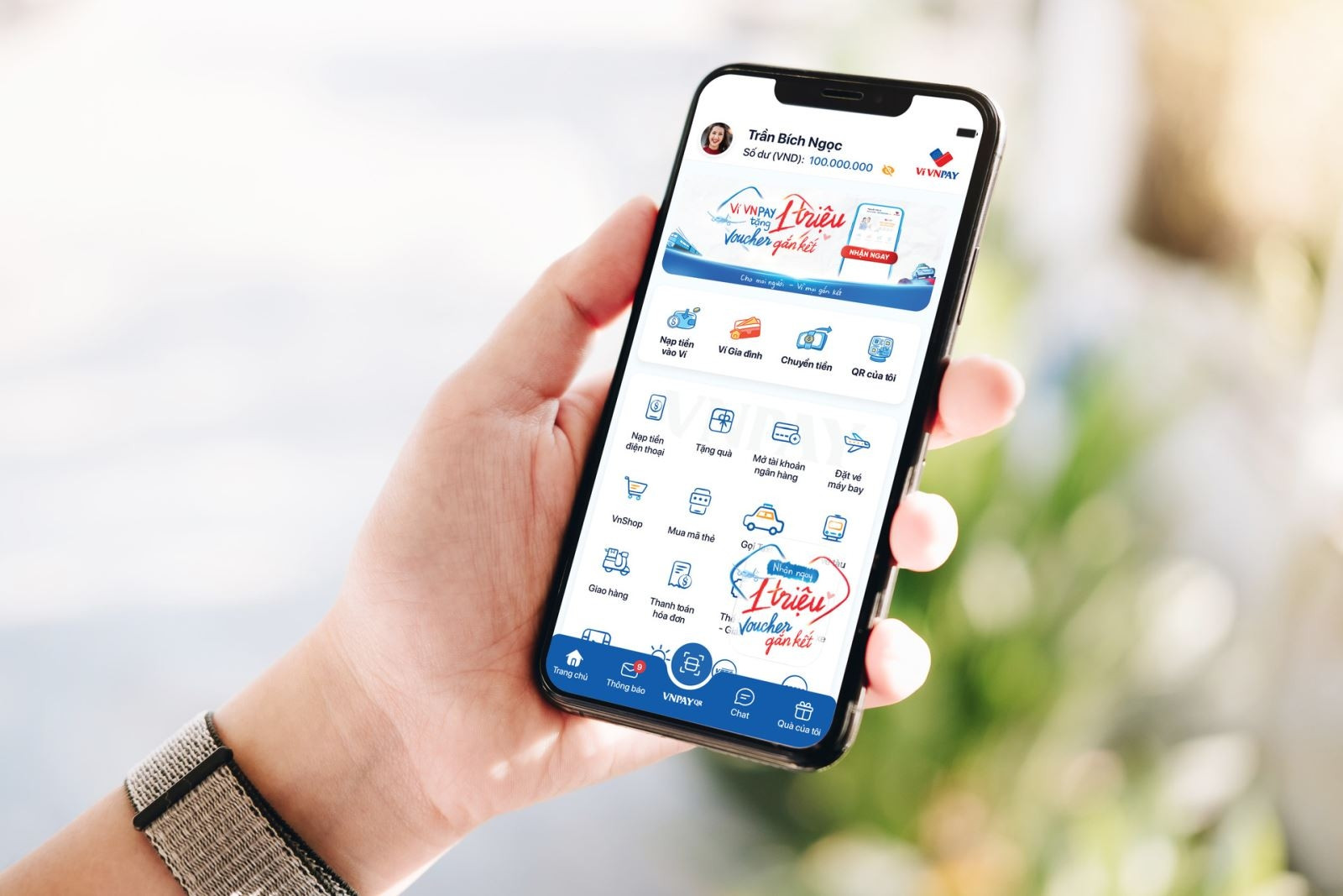 Giao diện ứng dụng VNPAY trên điện thoại di động