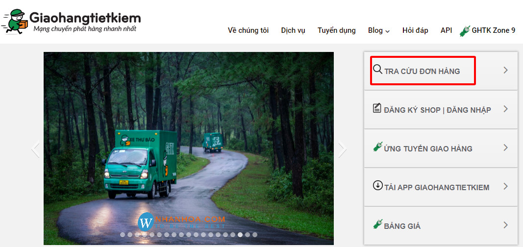 Giao diện website GHTK với mục tra cứu đơn hàng