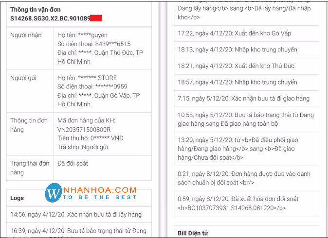 Kết quả tra cứu đơn hàng GHTK hiển thị thông tin chi tiết