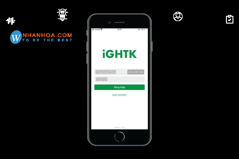 Màn hình đăng nhập iGHTK bằng số điện thoại và lấy mã OTP
