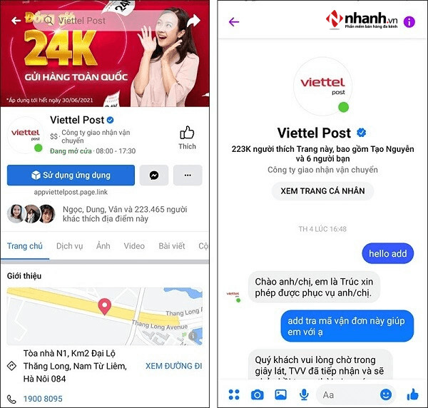 Giao diện tra cứu vận đơn trên Fanpage chính thức của Viettel Post
