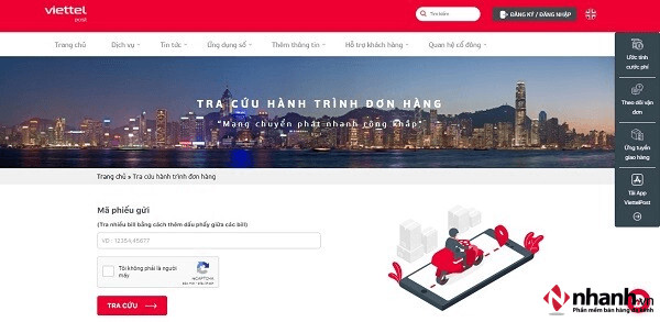 Giao diện tra cứu vận đơn trên website Viettel Post