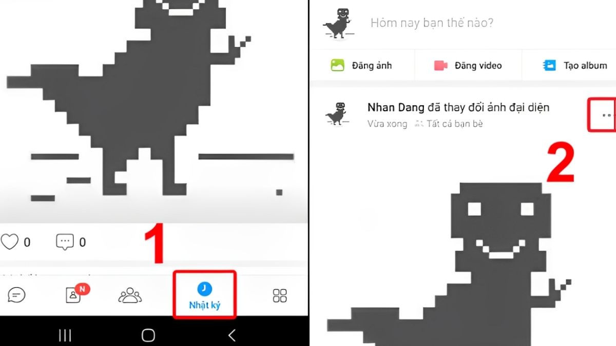 Truy cập nhật ký và chọn tùy chọn cho ảnh đại diện