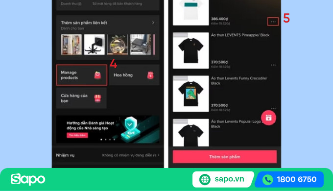 Tìm đến sản phẩm muốn xóa và chọn vào biểu tượng 3 chấm