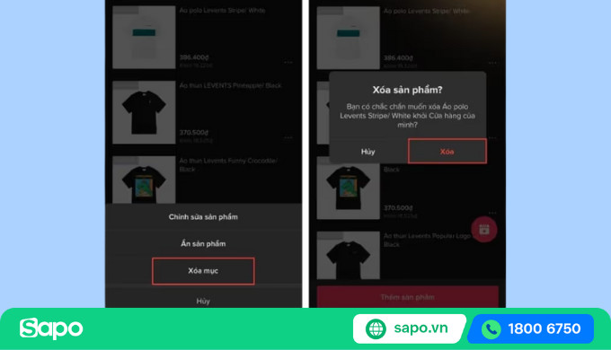 Xác nhận "Xóa" để dễ dàng xóa sản phẩm liên kết trên TikTok Shop