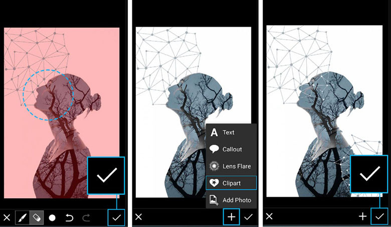 Ảnh ghép đã thêm nhiều hình trang trí sau khi làm quen với các công cụ trong PicsArt.
