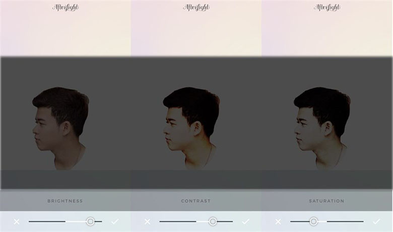 Điều chỉnh độ sáng, độ tương phản và độ bão hòa cho ảnh đầu tiên trong Afterlight.