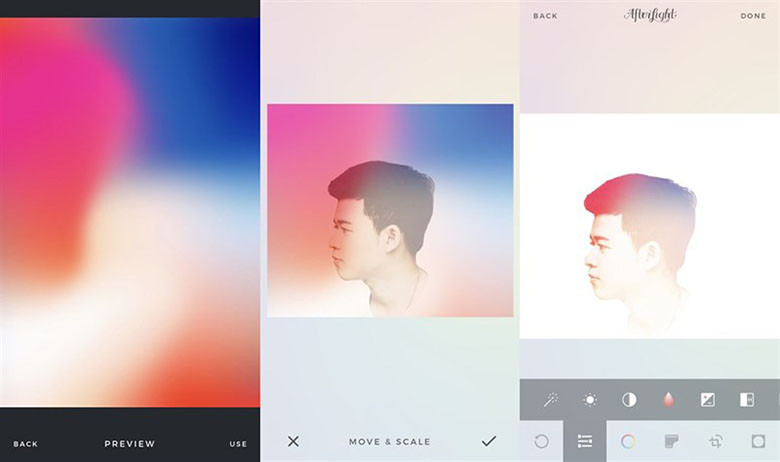 Tùy chỉnh lại độ sáng, tương phản và bão hòa cho toàn bộ ảnh ghép trong Afterlight.