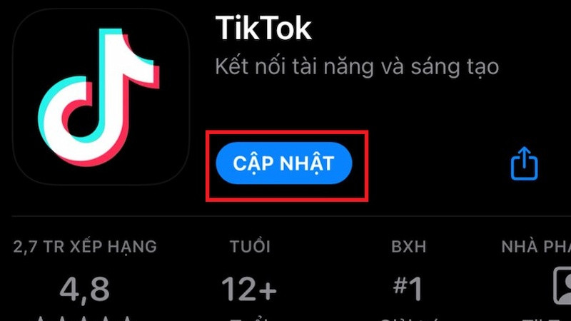 Màn hình cập nhật ứng dụng TikTok trên kho ứng dụng