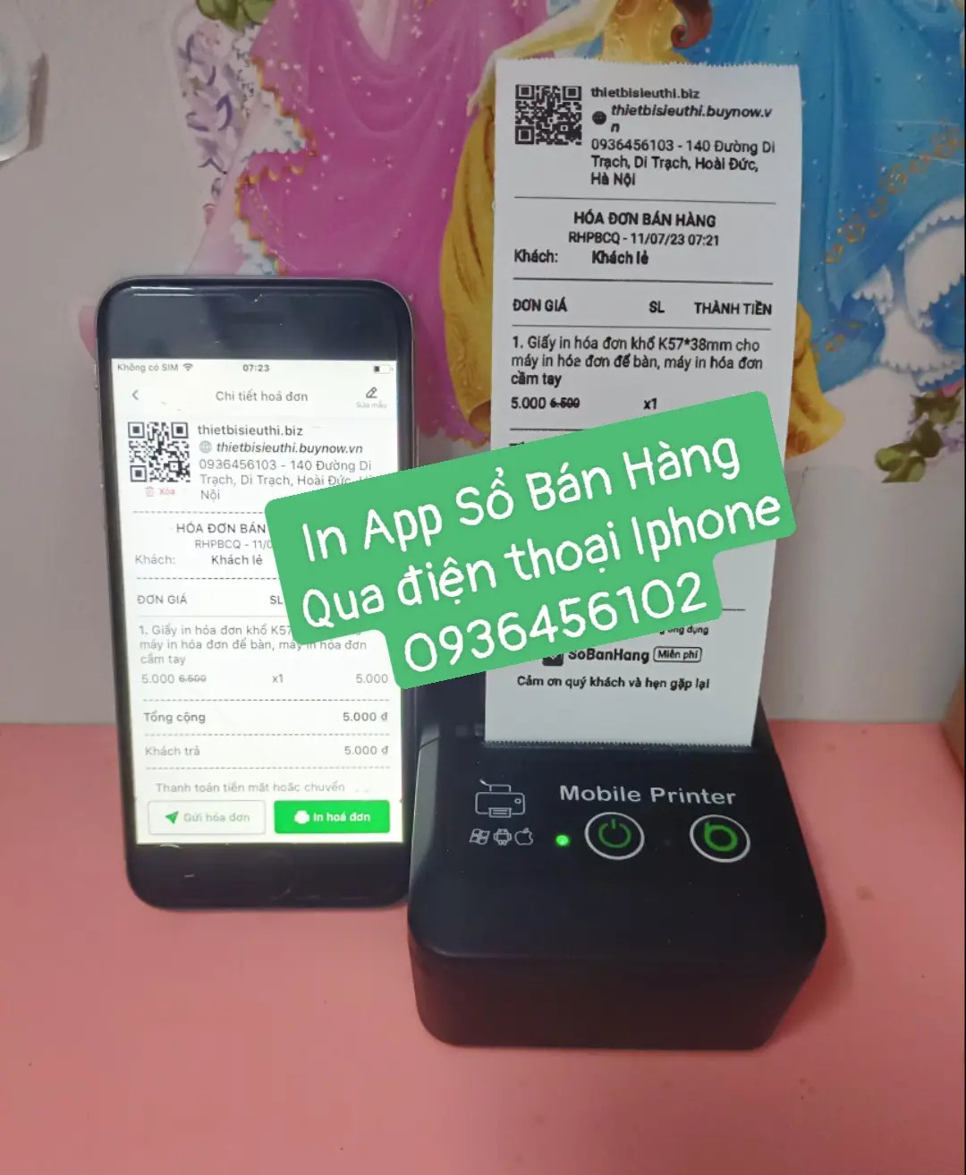 Máy in bill K57mm kết nối iPhone qua ứng dụng Chủ Tiệm Pos