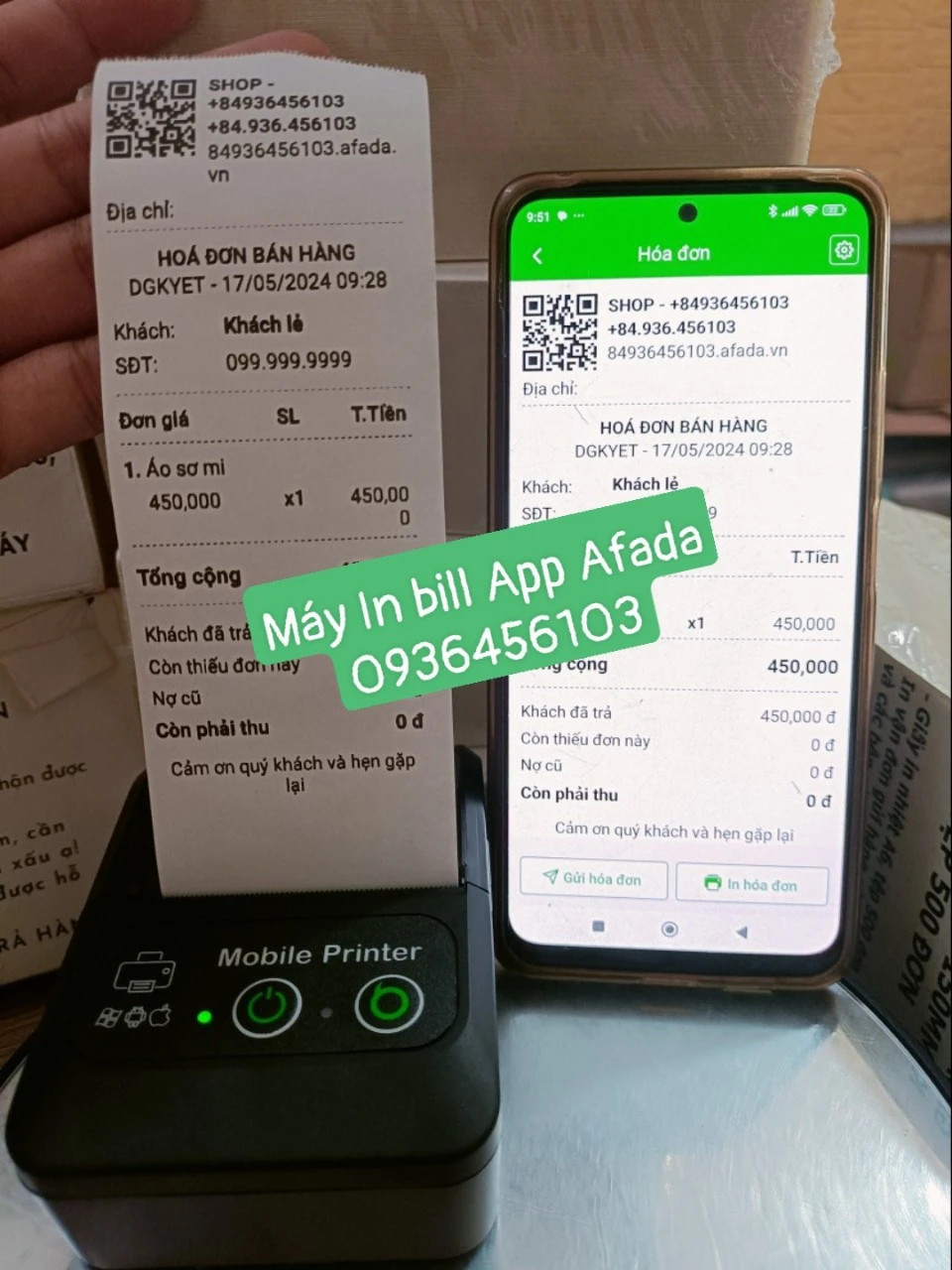 Máy in Bluetooth đang in qua ứng dụng Afada