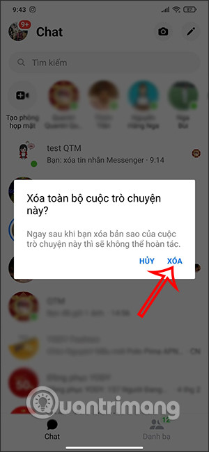 Xác nhận xóa vĩnh viễn nhóm chat trên Messenger Android