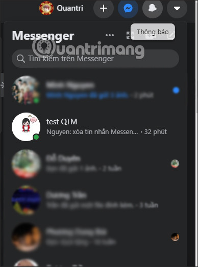 Giao diện tin nhắn Messenger trên máy tính PC
