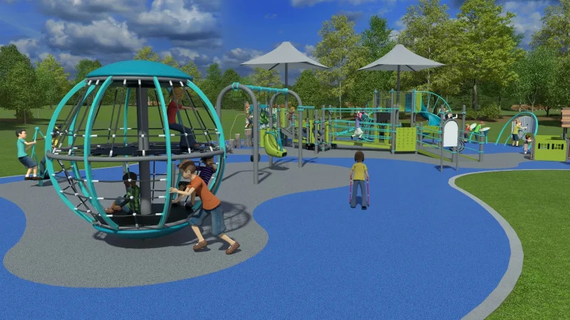 Mô hình sân chơi có mái che với nền sơn thể thao đa năng