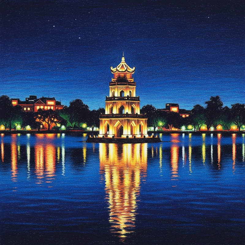 Tranh vẽ ý nghĩa về Cầu Long Biên, biểu tượng lịch sử của Hà Nội