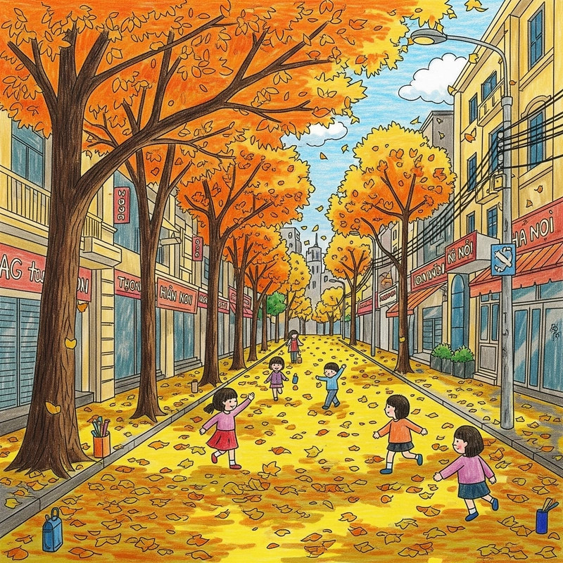 Tranh vẽ chủ đề Em yêu Hà Nội đơn giản, dễ thực hiện cho thiếu nhi