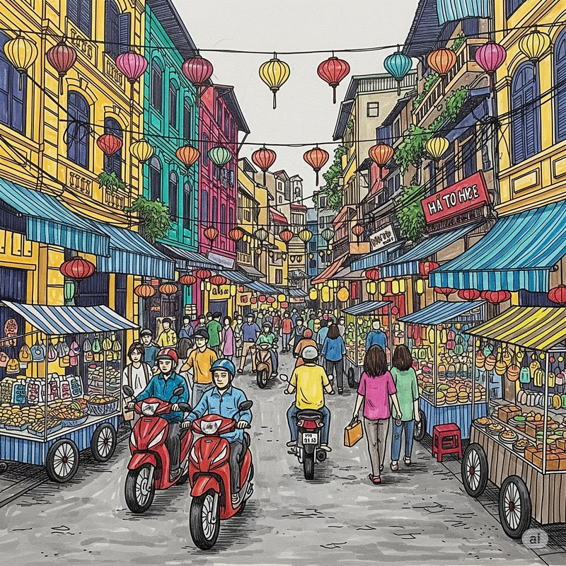 Tranh vẽ chủ đề Em yêu Hà Nội dễ thực hiện với các nét vẽ cơ bản