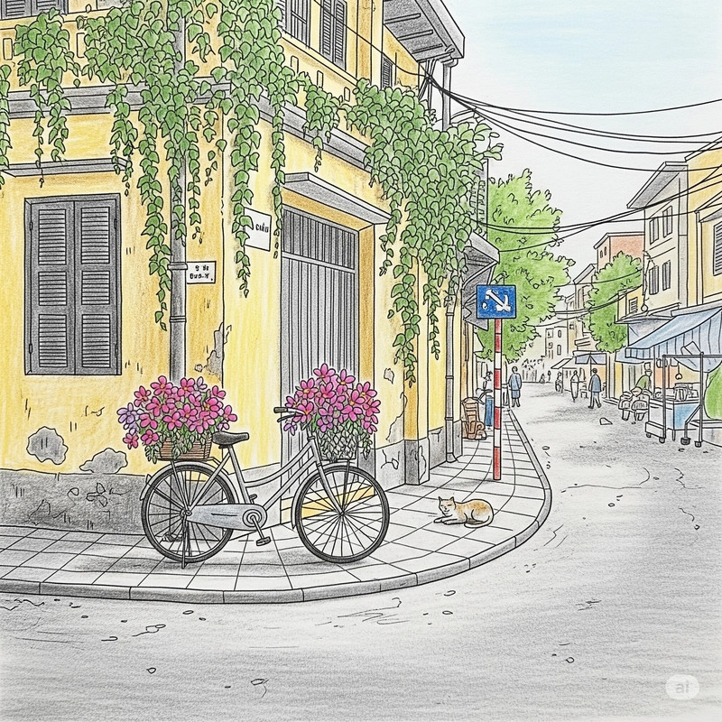 Tranh vẽ Em yêu Hà Nội với Hồ Gươm thơ mộng và khung cảnh yên bình