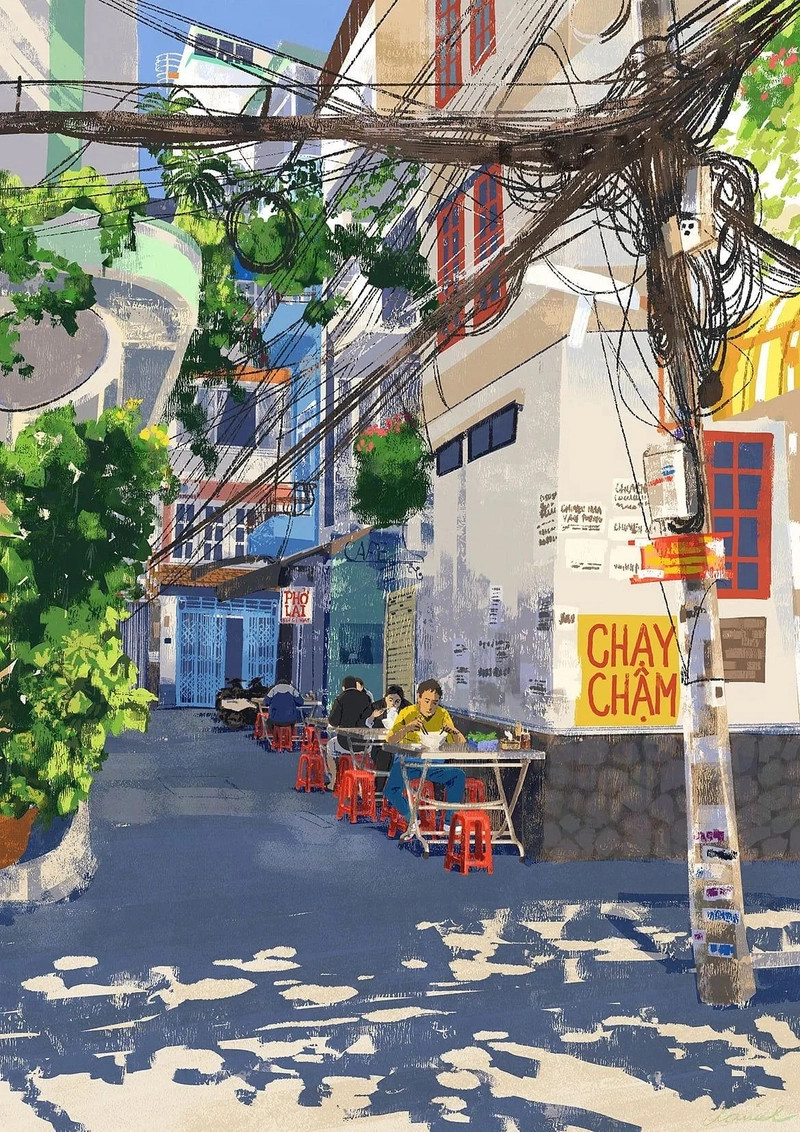 Tranh vẽ danh lam thắng cảnh Hà Nội nổi tiếng, tái hiện kiến trúc