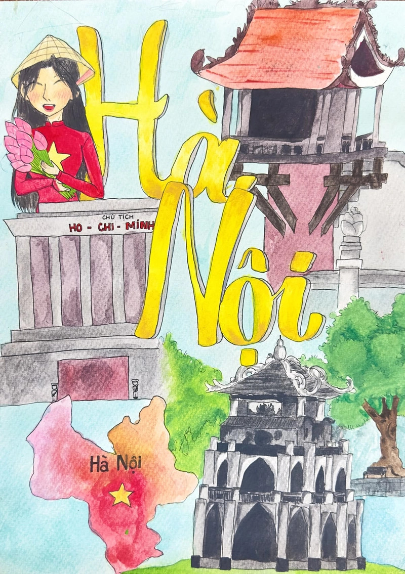 Tranh vẽ Em yêu Hà Nội Hồ Gươm truyền thống, giữ gìn nét văn hóa
