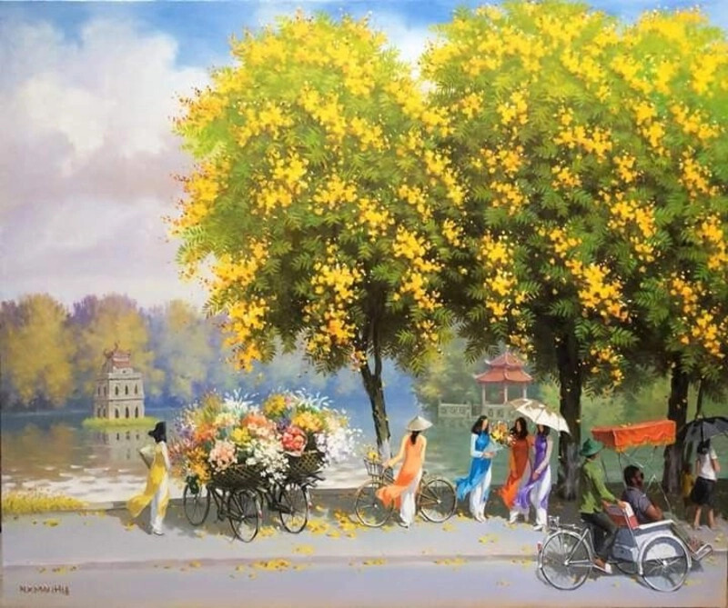 Bức tranh Em yêu Hà Nội đẹp nhất, sinh động với Hồ Gươm và Tháp Rùa