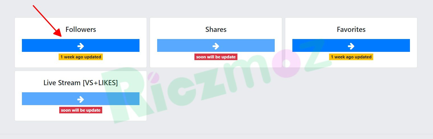 Giao diện các tính năng của Zefoy, trong đó có tính năng tăng follow TikTok miễn phí