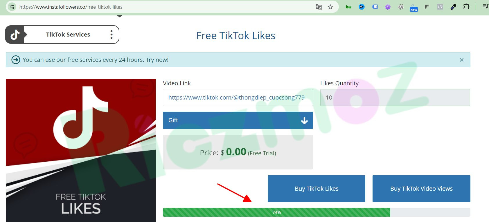 Quá trình tăng follow TikTok miễn phí trên Insta Follower đạt 100%