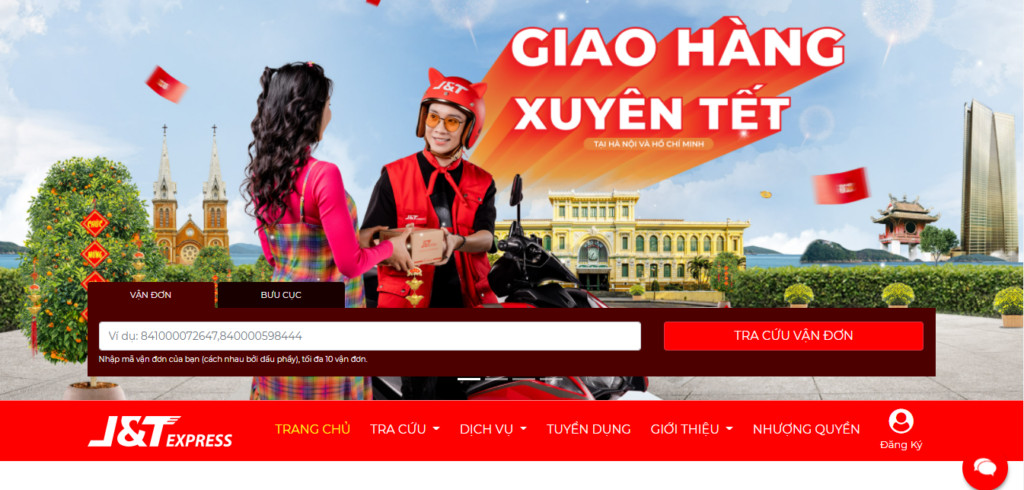 Giao diện tra cứu đơn hàng trên website J&T Express