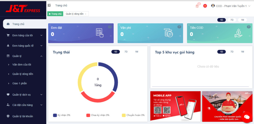 Giao diện đăng nhập trang quản lý J&T Express