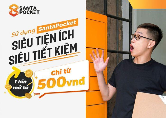 Giao diện ứng dụng SantaPocket trên điện thoại, hiển thị quá trình gửi hàng vào Smart Locker