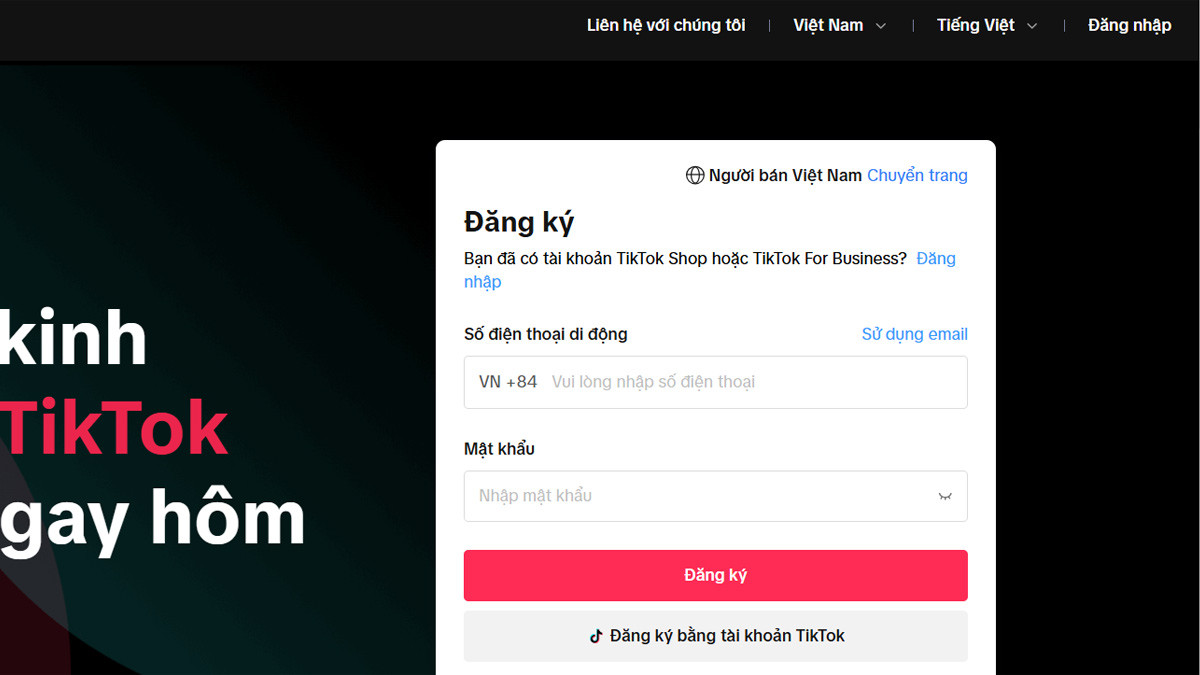 Bước 1: Đăng nhập TikTok Shop Seller Center và tìm mục "Tiếp thị liên kết"