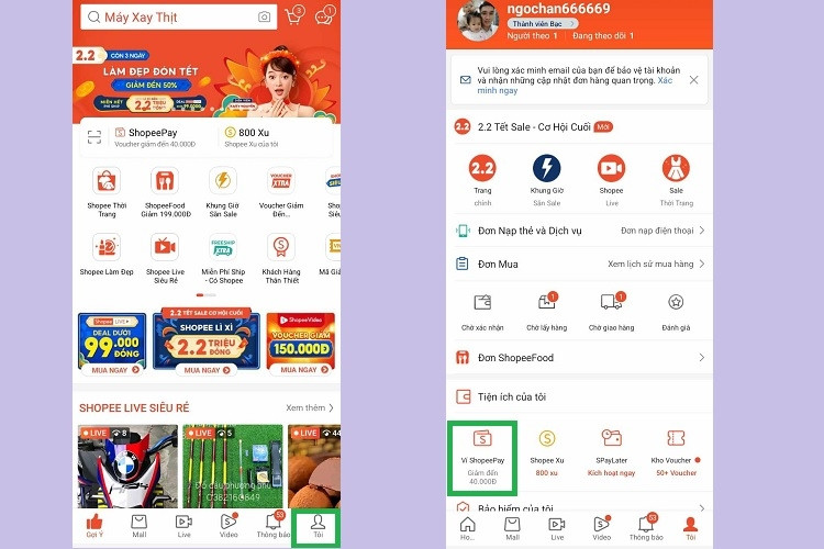 Truy cập ví ShopeePay